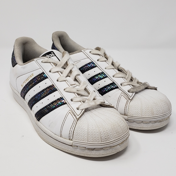 adidas | Shoes | Adidas Superstar White Metallic Snake Stripes Size 5 Girls  Or 65 Womens | Poshmark